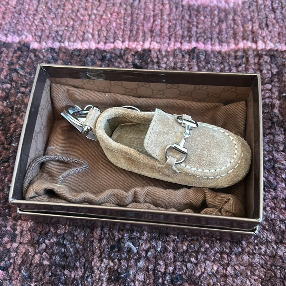 Gucci Horsebjt Camel and Silver Suede Loafer Keychain